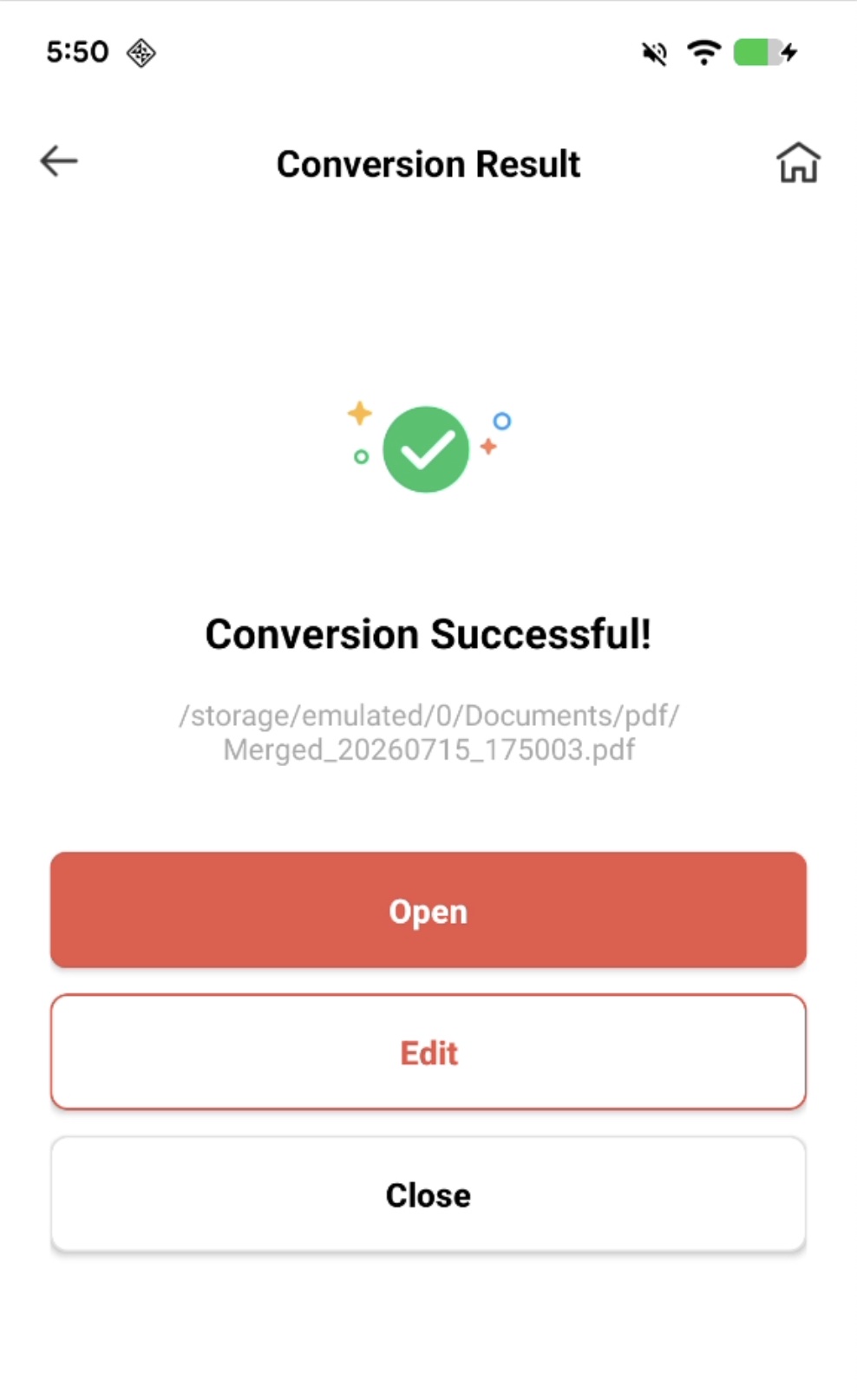 On-device PDF conversion result