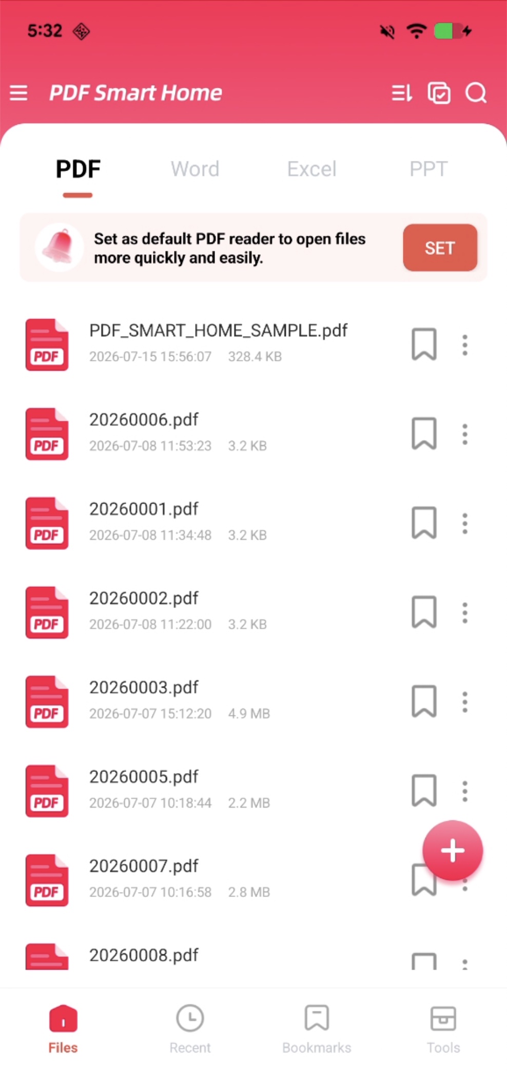 PDF Smart Home Documents screen showing local PDF files